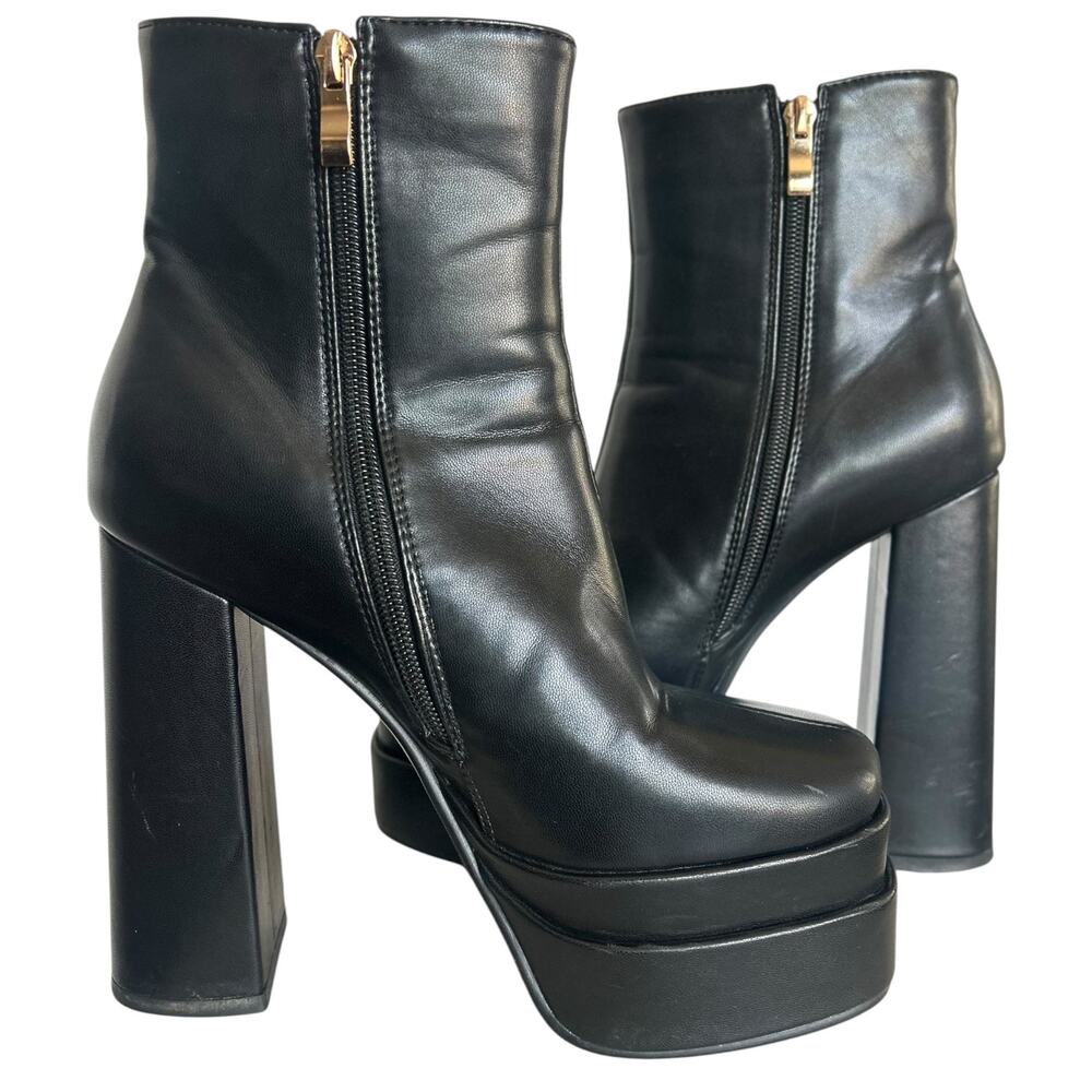 Black Platform Ankle Boots Size 38 Chunky Block Heel Y2K Goth - Picture 4 of 10